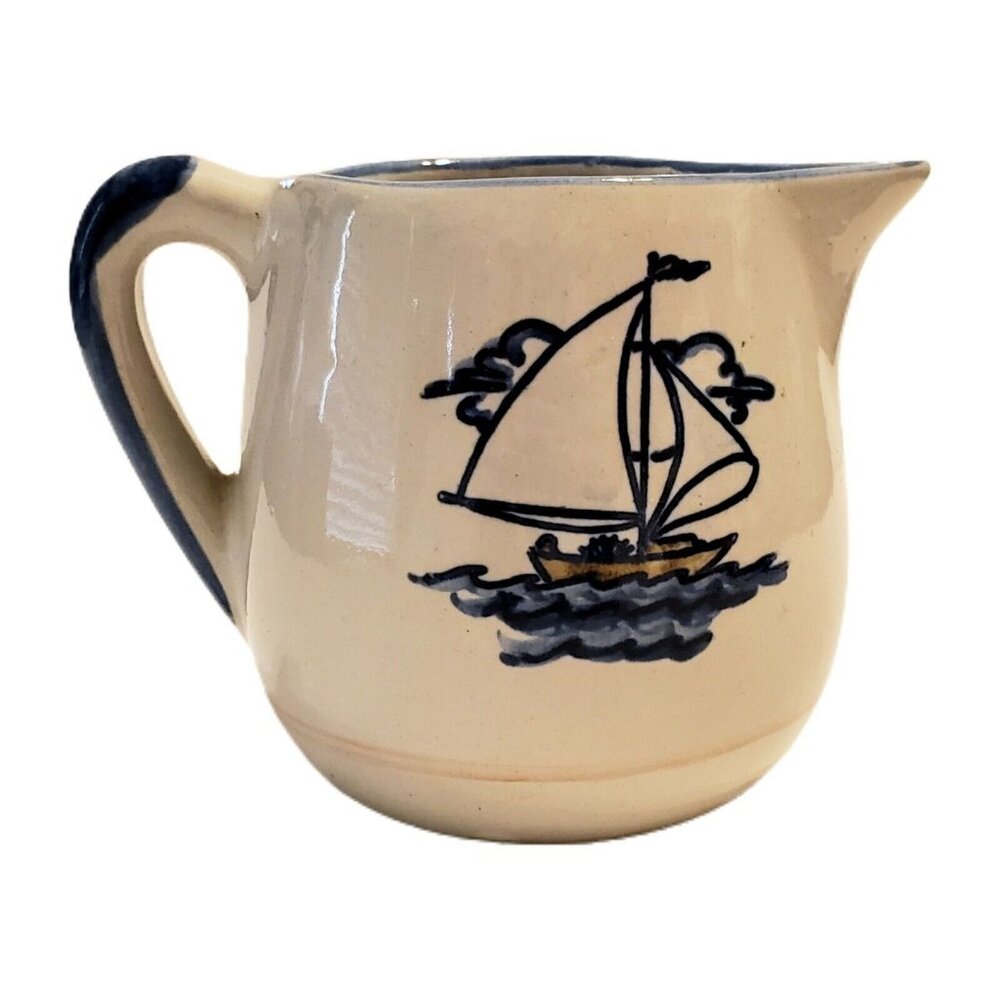 Louisville Stoneware Pottery Pitcher Creamer Sailboat Gravy Syrup Nautical USA - Picture 10 of 10